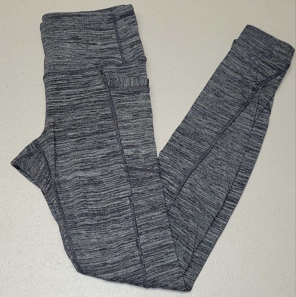 Athleta Womens High Rise Space Dye Leggings Grey Side Pockets Yoga Pants XS
